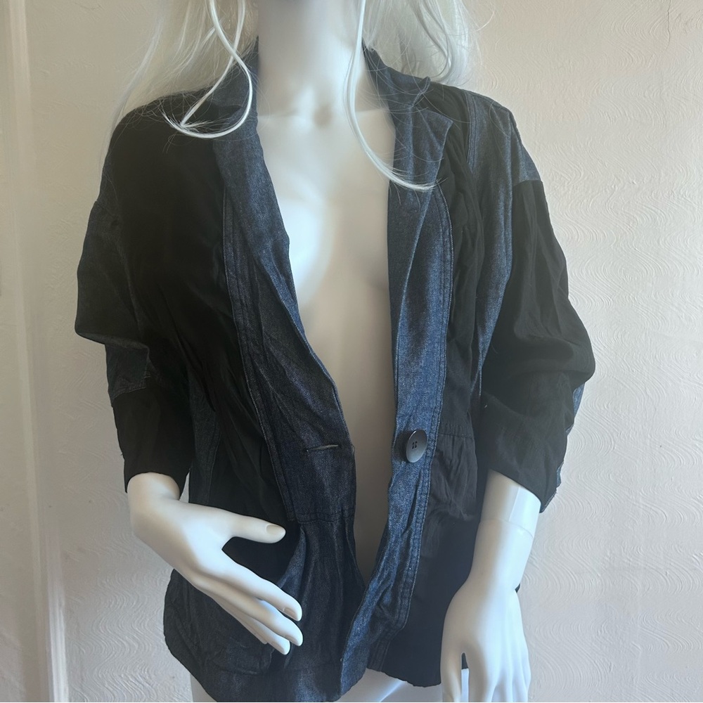 Ozai N Ku Crinkle Patchwork Shirt Jacket in Denim - Picture 8 of 8